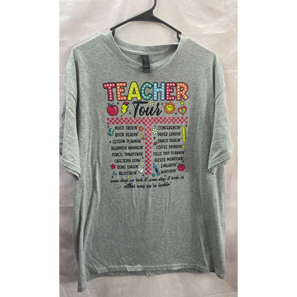 Gildan Unisex Gray Teacher Tour Short Sleeve XL Tee-Shirt